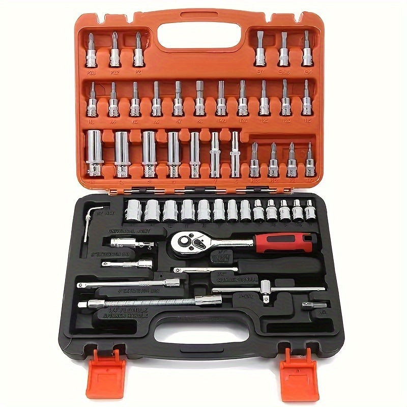 46/53/61/82/94pcs Mechanical Tool Kit Chrome Vanadium Steel Manual Tool Kit - Including Metric Ratchet, Socket, Wrench Kit For Automotive And Mechanical Repairs, Durable Non Battery Uncharged Tool Kit