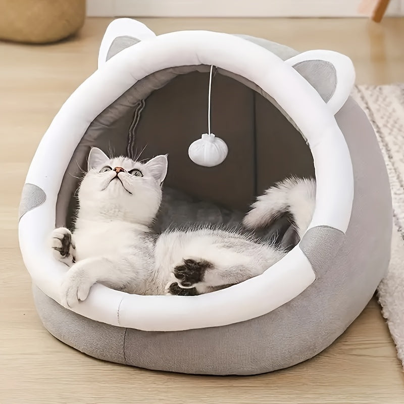 Classic style cute cat bed house, kitten burrow mat, indoor kitten tent with hanging toys, give cats different fun