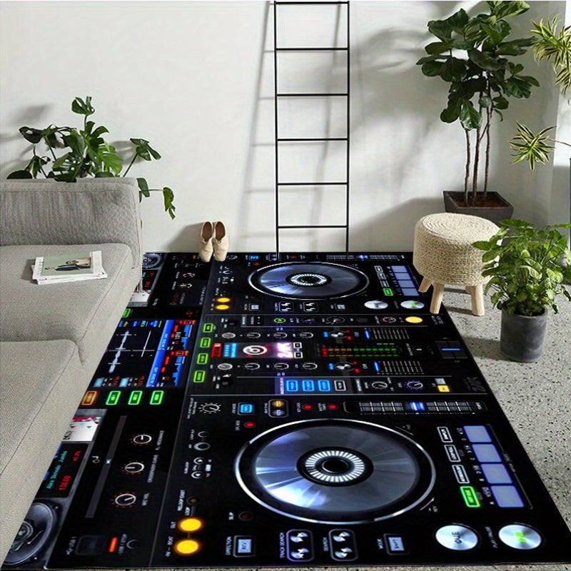 Vibrant DJ-Themed Washable Area Mat - Music-Inspired Design with Turntables & Lights, Durable Polyester Mat for Bedroom, Living Room, or Playroom Decor, Perfect for Halloween, Christmas, Easter, Father'S Day, and Mother'S Day