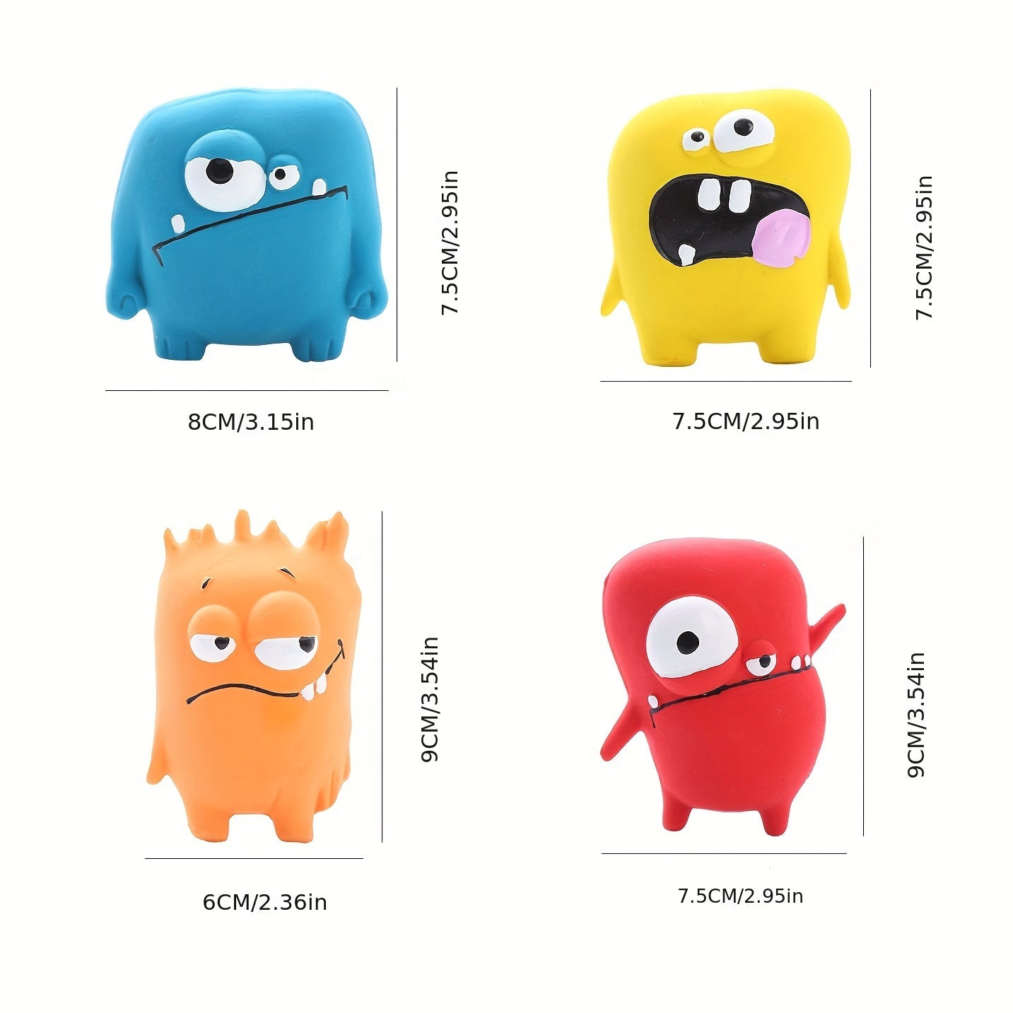 4pc Dog toys, sounding toys, monster shapes, squeezing sounds, easy to clean