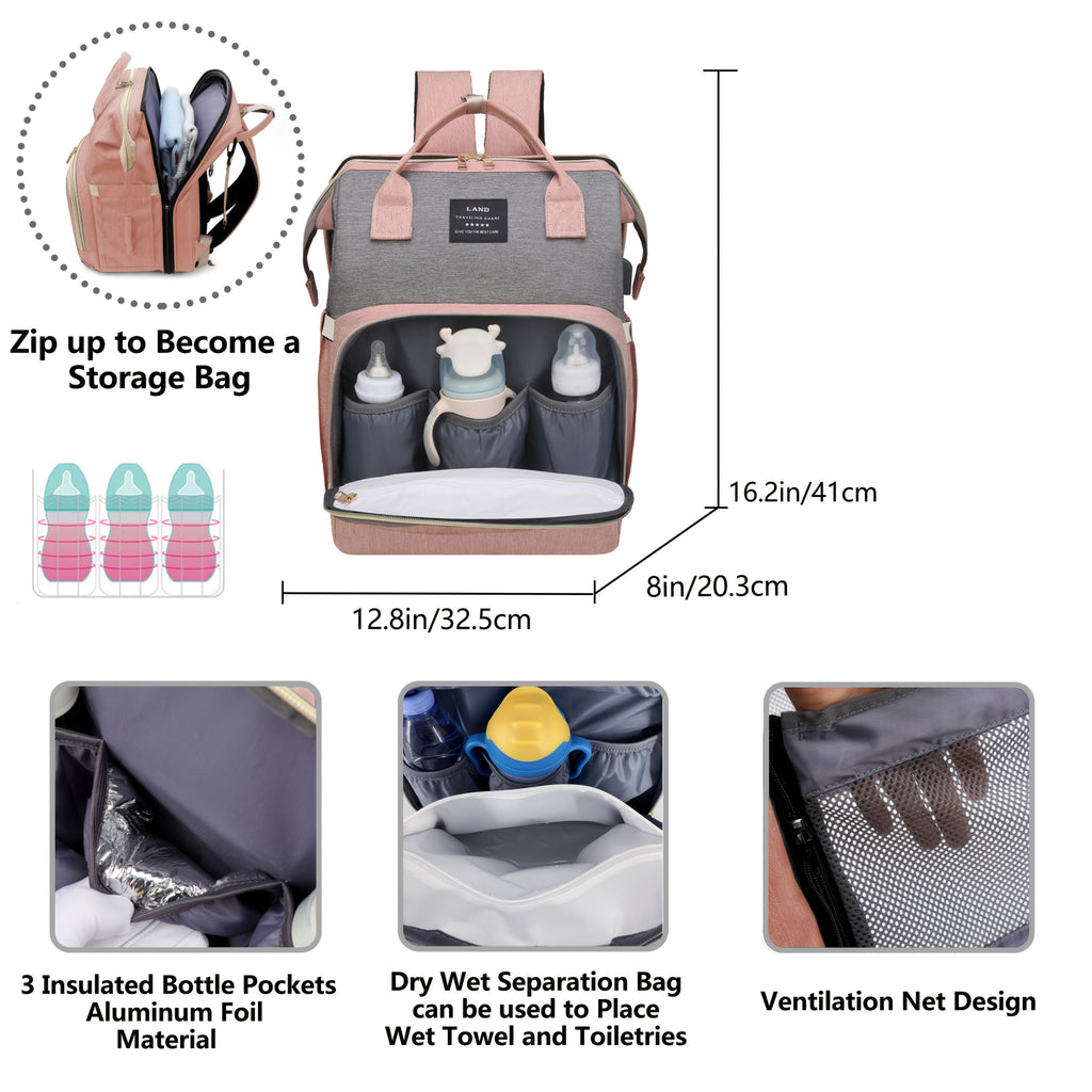 Lamroro Moire Diaper Bag Backpack, Large Capacity, Travel Backpack with Changing Station
