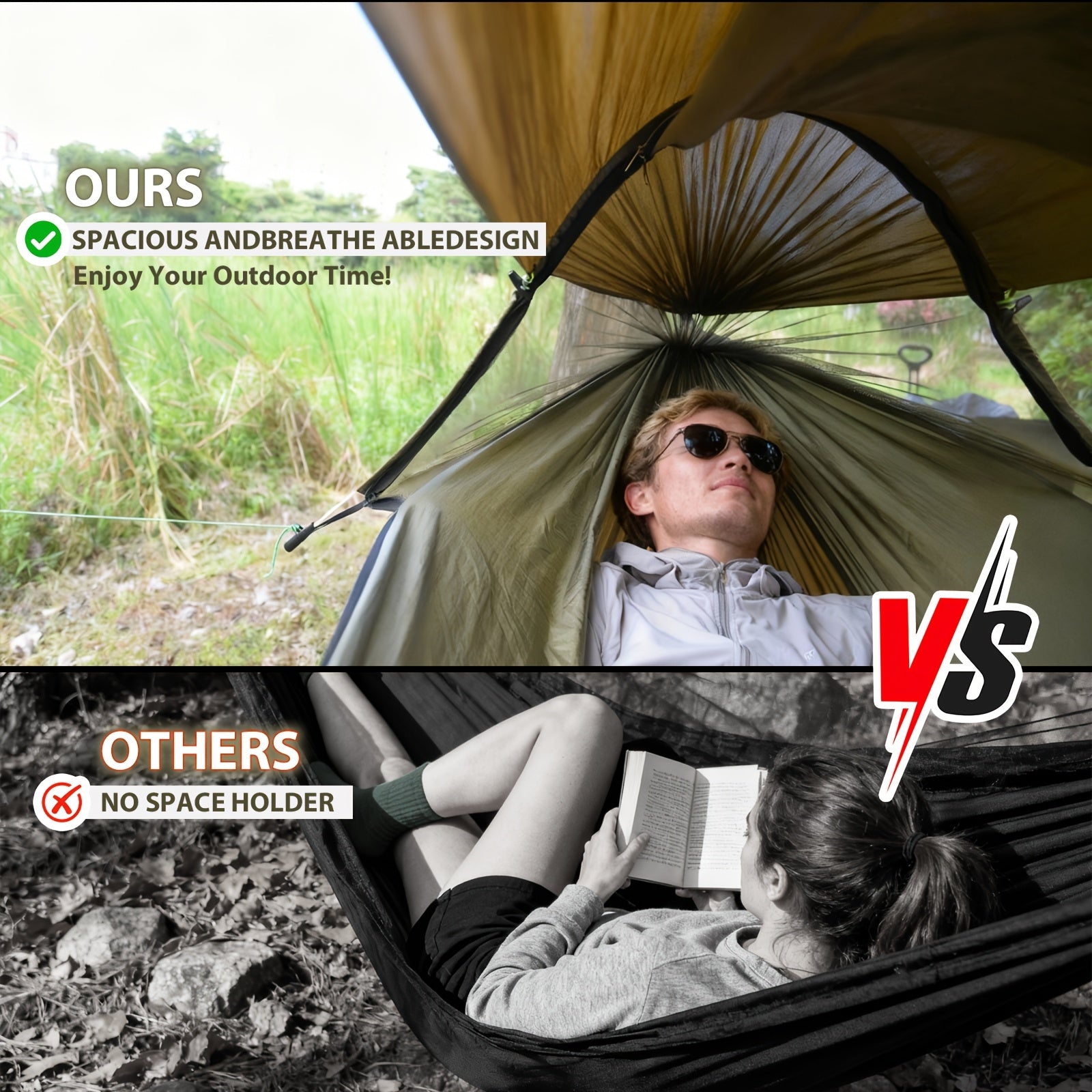[3-in-1 Hammock] GEERTOP 3-in-1 Outdoor Hammock | Double Sleep Rest Camping Hammock with Mosquito Net Sun Shelter for Backpacking Travel Garden Park