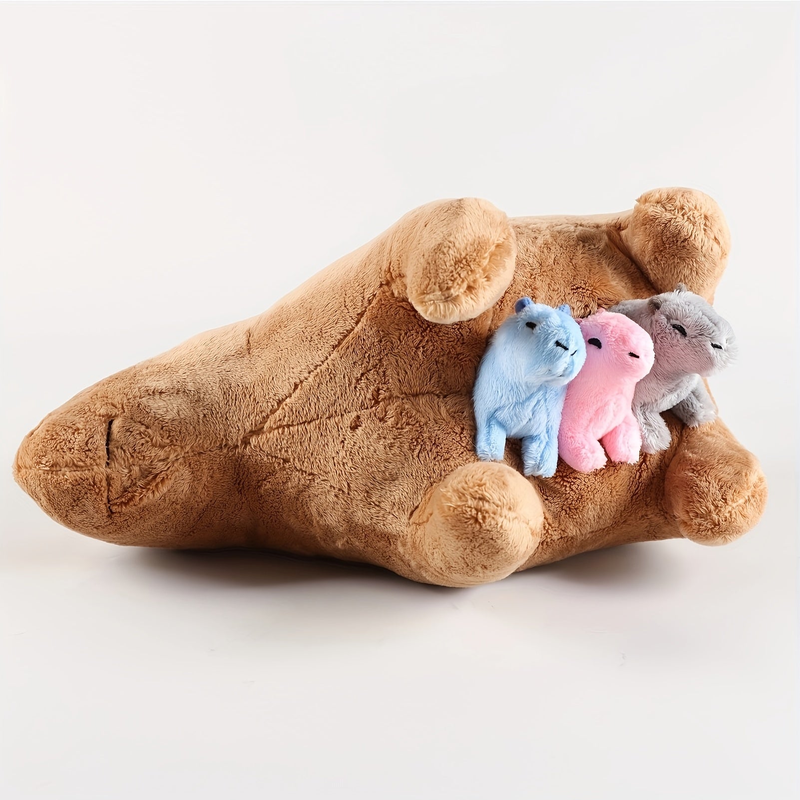 Kawaii Simulation Capybara Stuffed Animal-13.38'' Mommy Stuffed Capybara with 4 Mini Capybara Stuffed Animals Inside Zipper Tummy, Stuffed Simulation Capybara Toys for Kid Christmas