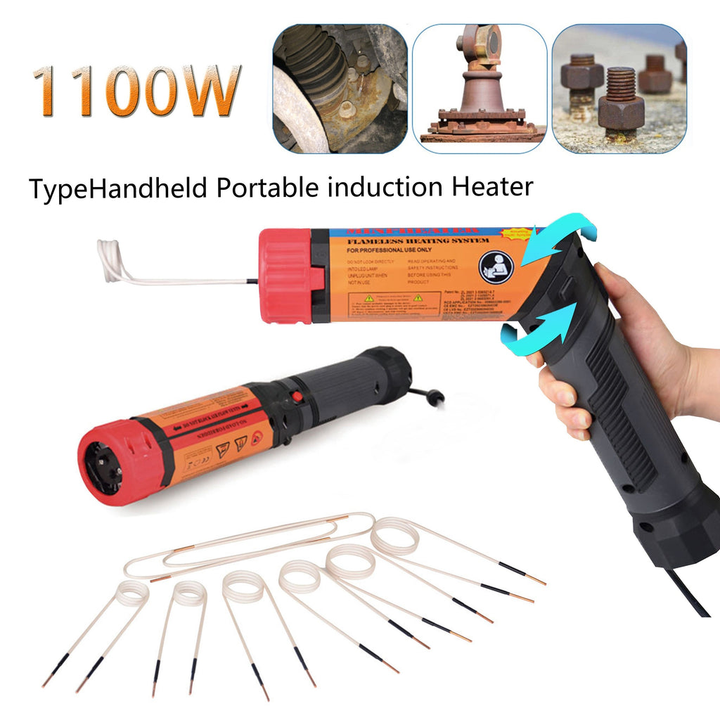 1100W Handheld Magnetic Induction Heater Kit with 8 Coils, Flameless Heat Tool for Automotive Applications, 110-130V Power Supply, US Plug - No Fuel Required