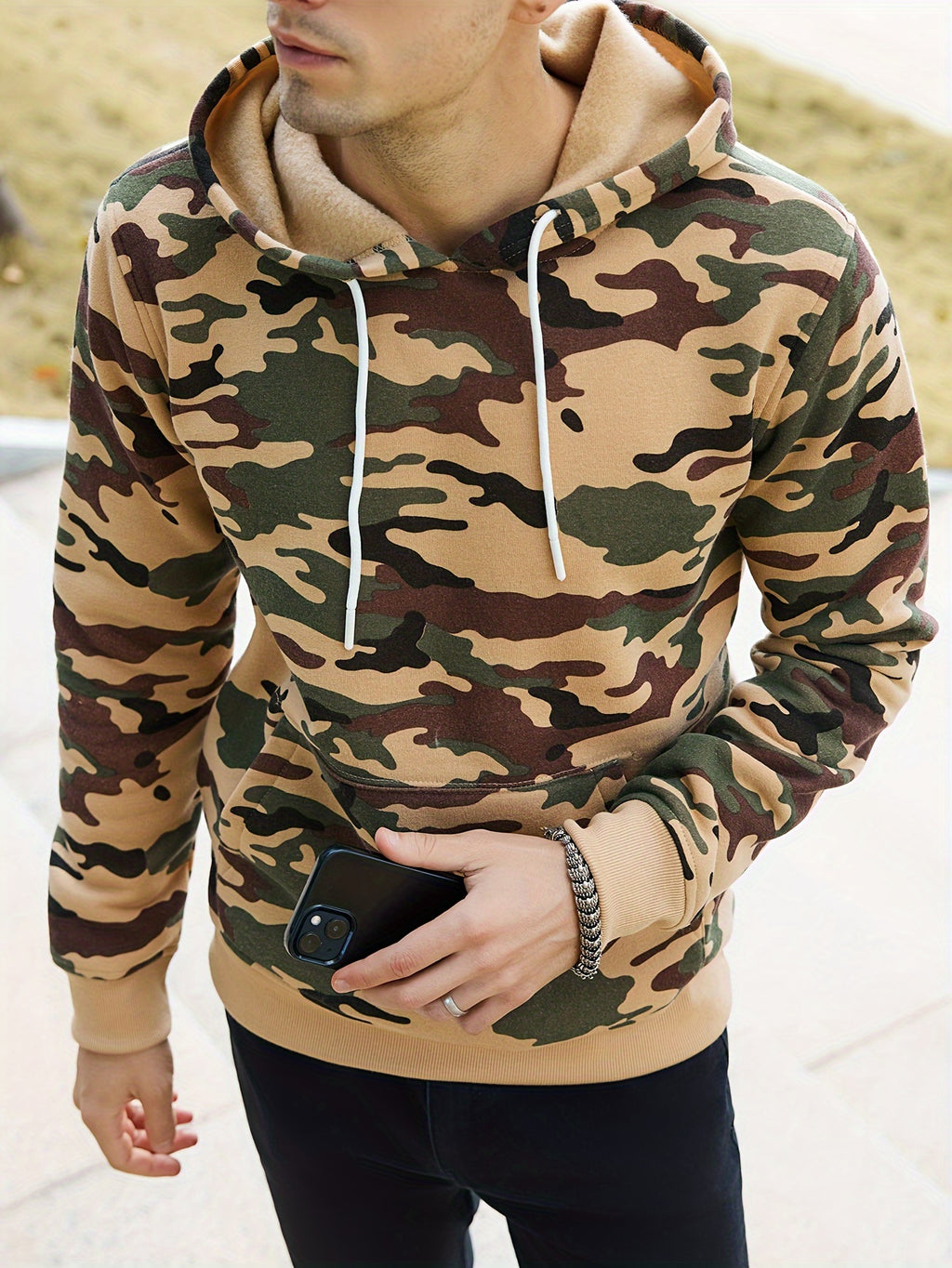 [Camouflage Sweatshirt] Autumn Winter Hooded Men's Camouflage Loose Pullover Fleece Sweatshirt | Fleece, Hooded