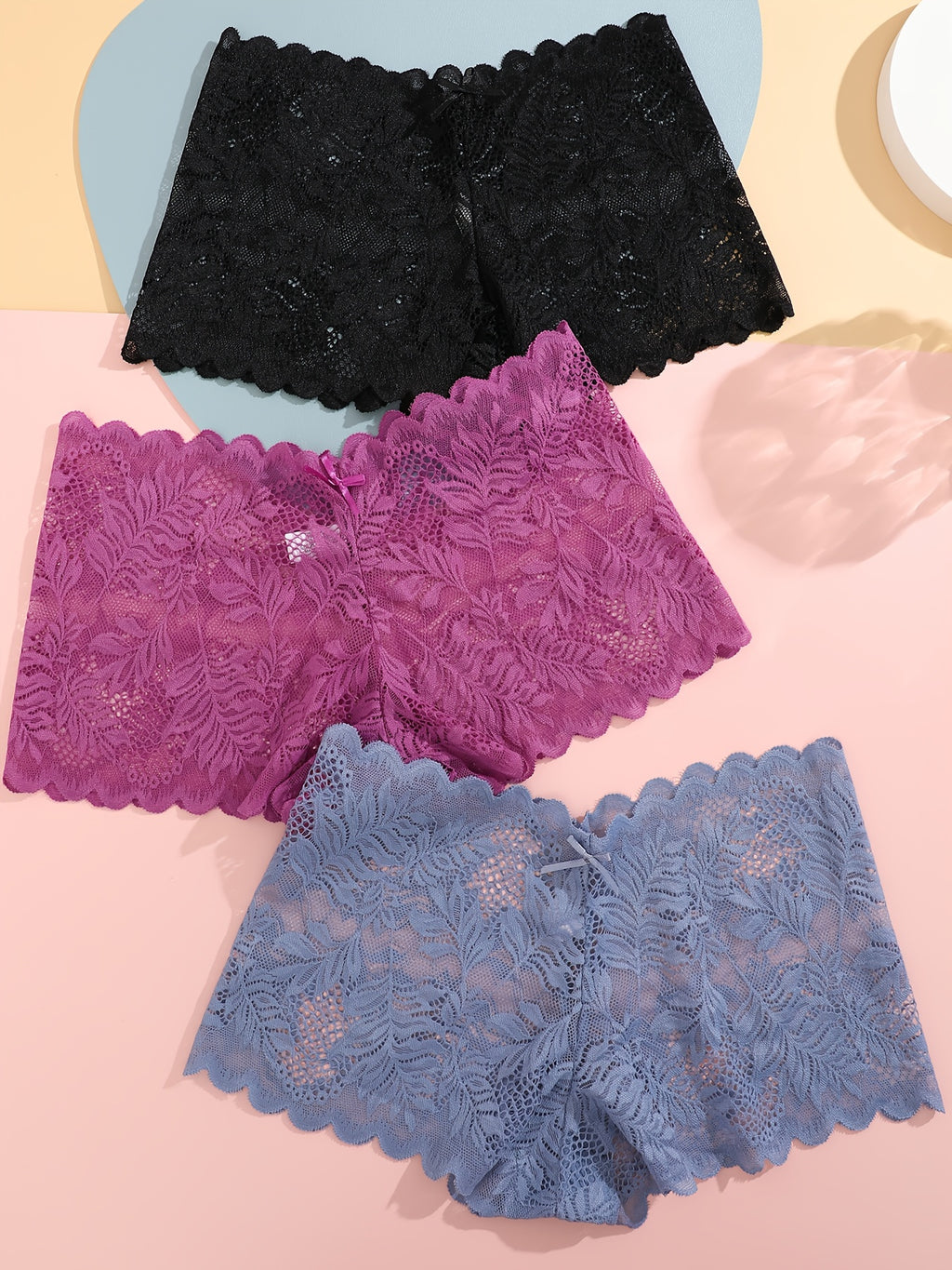 [Sexy Low Waist] Women's Sexy Low Waist Panties | 3pcs Set | Contrast Lace