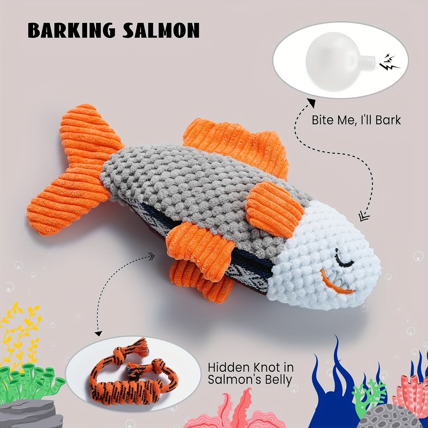 4-Pack Nocciola Ocean Theme Dog Toys - Crinkle Squeaky Interactive Plush Chew Toys for Puppies, Durable Non-Toxic Fabric with Octopus, Salmon, Hermit Crab & Shell Designs, Safe for Aggressive Chewers & All Dog Sizes, Interact