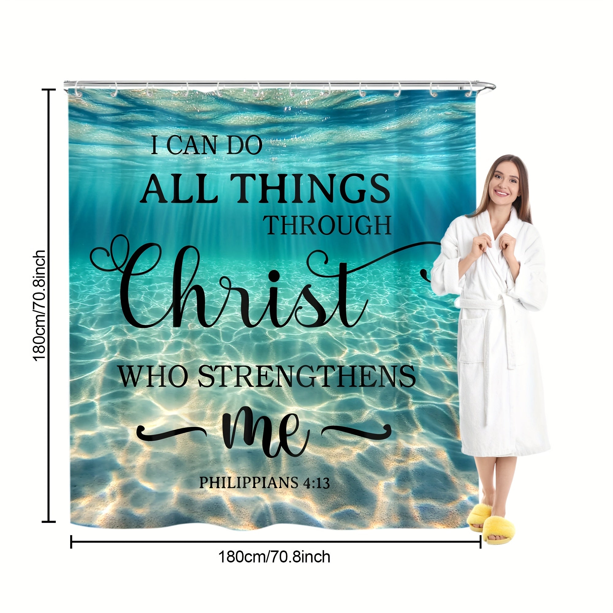 4pcs/1pc Beach Ocean Bible Verse Shower Curtain Set, Blue Ocean Seaside Decor with Inspirational Scripture Quotes, Summer Coastal Seascape Fabric, High Quality Polyester Bathroom Set with 12 Hooks, Non-Slip Rugs, Toilet Lid C