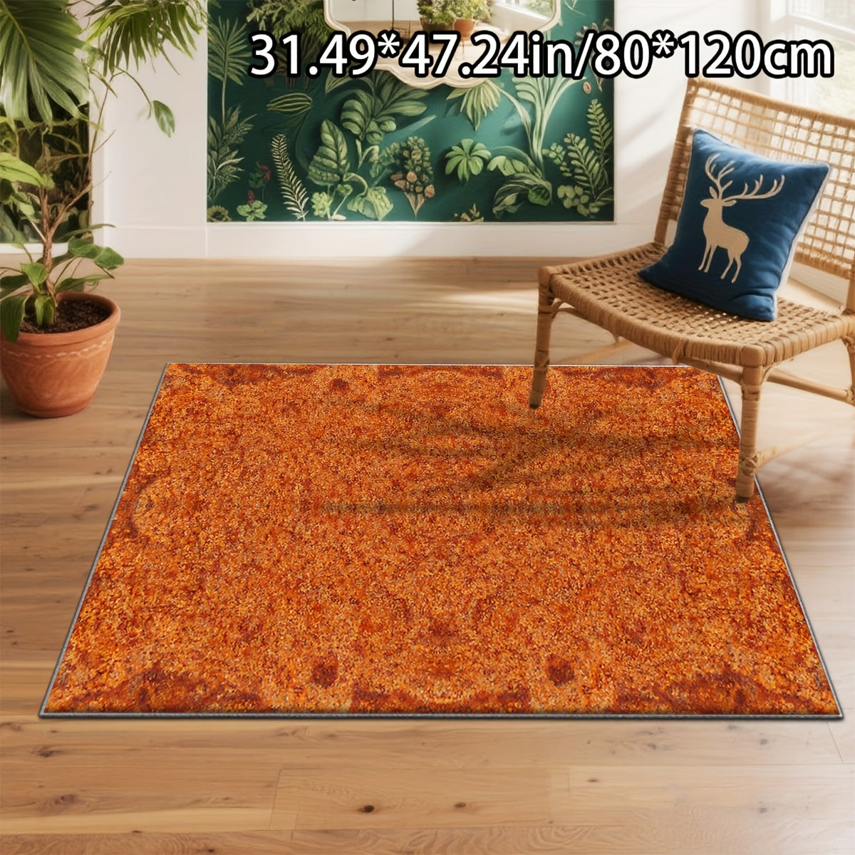 Large Rectangular Mat - Soft Plush Imitation Cashmere Texture, Rust Orange & Brown, Machine Washable with Rubber Backing, Easy to Clean, Durable Floor Mat for Bedroom, Living Room, Dining, Study - Luxury Home Decor Mat, Indoo
