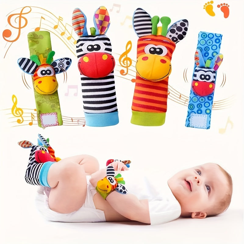 4pcs Baby Rattles Toys for 0-12 Month, Infant Girl Boy Toys for Babies 3-6 Months, Newborn Hand & Foot Toys for 0 to 9 Months, Baby Shower Gifts Set with Wrist Rattle Socks