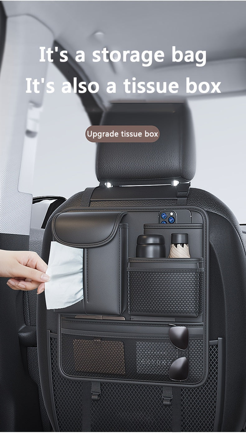 Universal Car Back Seat Organizer, Multipurpose Seat Storage Bag,Car Tissue Box Water Cup Holder Sundry Storage for Travel Accessories and Kids, Toys