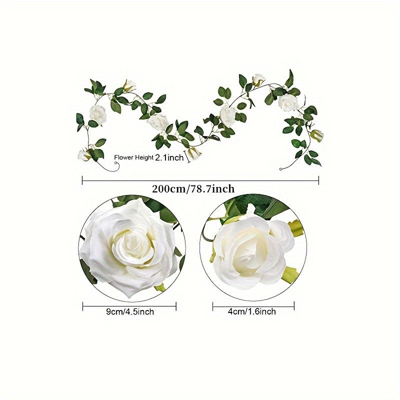 1pc, 78.7inch Luxurious Artificial Floral Garland - Garlands with White Rose, Silk Flowers, Fake Vines, Hanging Decor for Wedding Arch, Garden Background, Engagement Ceremony, Reception, Party, and Home Decor
