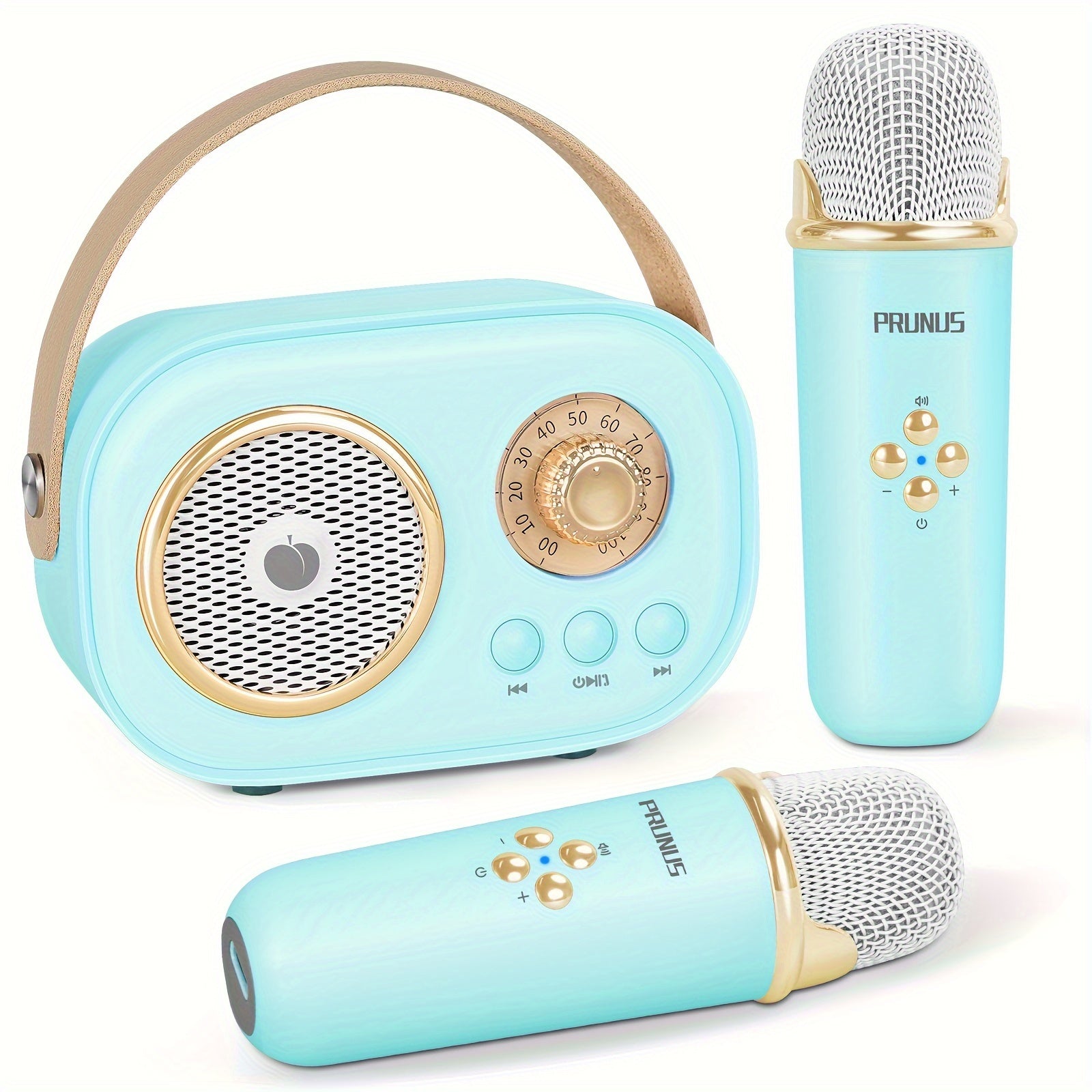2 Wireless Microphone PRUNUS C20 Mini Karaoke Machine For Kids, Portable Wireless Speaker Retro Speaker Set With Enhanced Bass Stereo Sound For Home Party Birthday Toys For Girls Boys Gifts