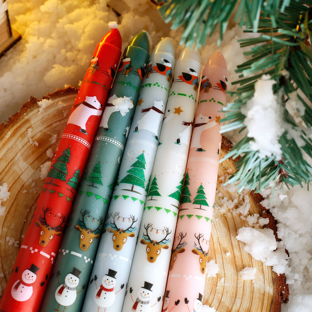 2pcs Christmas Themed Decorative Candles - 10-Inch Smokeless Single-Wick Candle Set with Santa, Snowman, Elk & Tree Patterns - Perfect for Dinner, Banquet, And Festive Ornaments