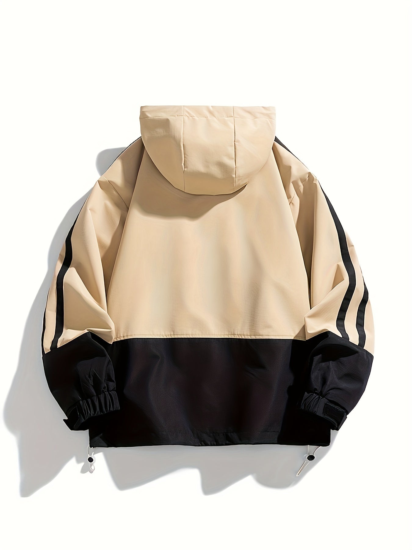 Plus Size Men's Elegant Contrast Color Hooded Jacket For Spring/autumn, Oversized Loose Fit Jacket For Sports/outdoor, Men's Clothing