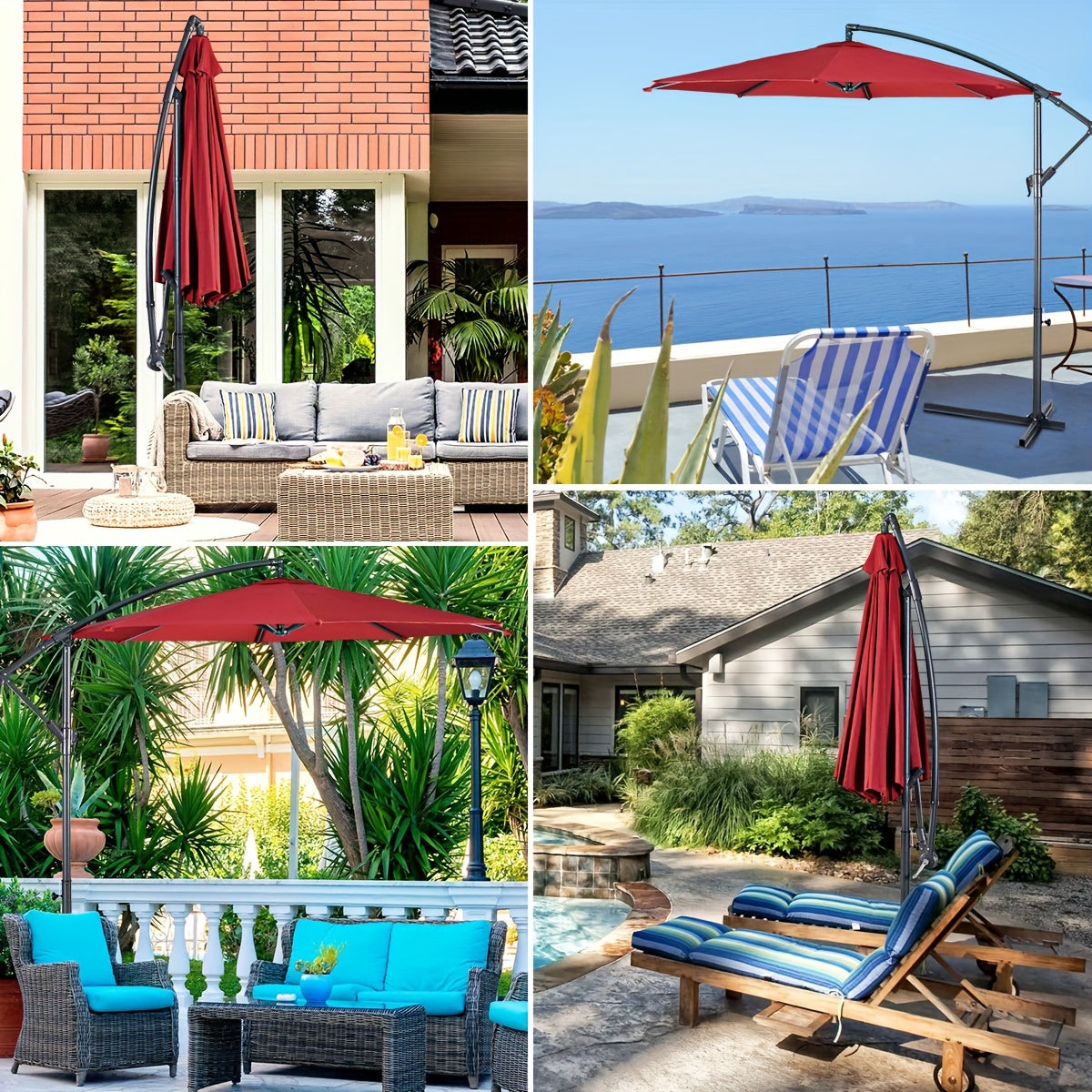 1pc 10ft Classic Burgundy Hanging Umbrella - Water-Resistant, UV Protection, Offset Patio Sun Shade with Sturdy Cross Base - Perfect for Outdoor Market, Garden, or Backyard Events