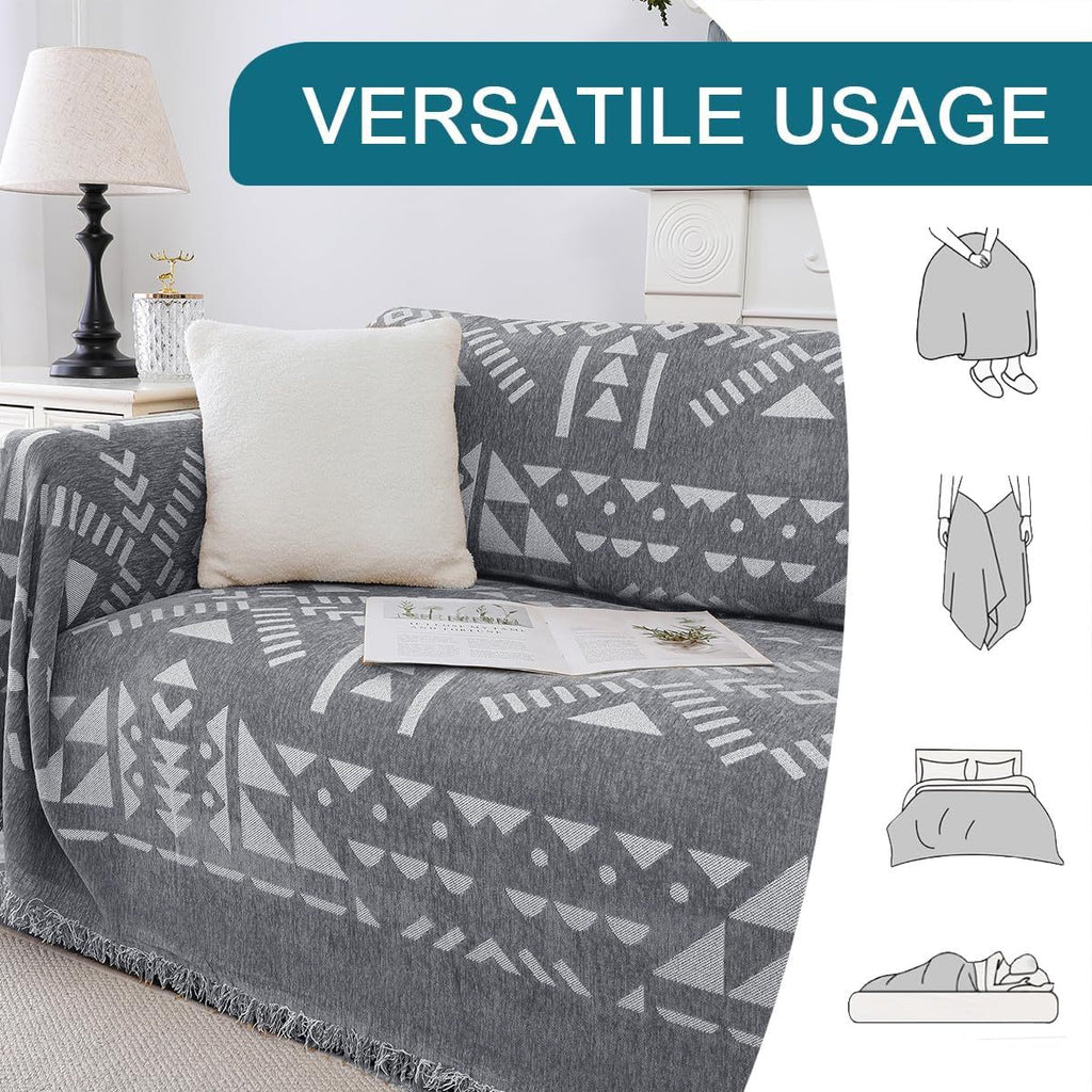1pc Boho Chenille Couch Cover Sofa Covers for Dogs Gray Throw Couch Cover for Cushion Couch Sofa Slipcover Couch Covers for Sectional Couch Protector Cover PRINCEDECO