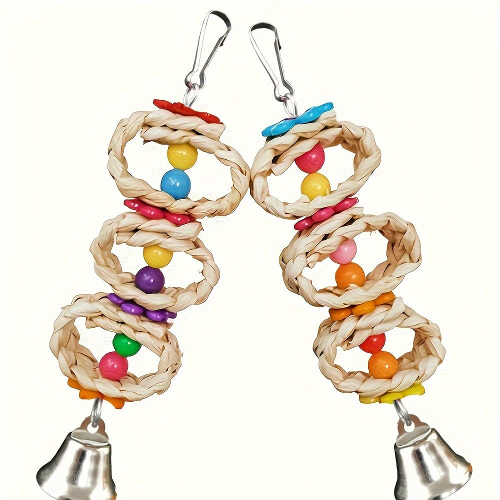 1pc Colorful Parrot Chew Toy Bell - Bird Toys - Durable Bird Cage Supplies with Beads and Sounding Bell for Parrot Entertainment and Exercise