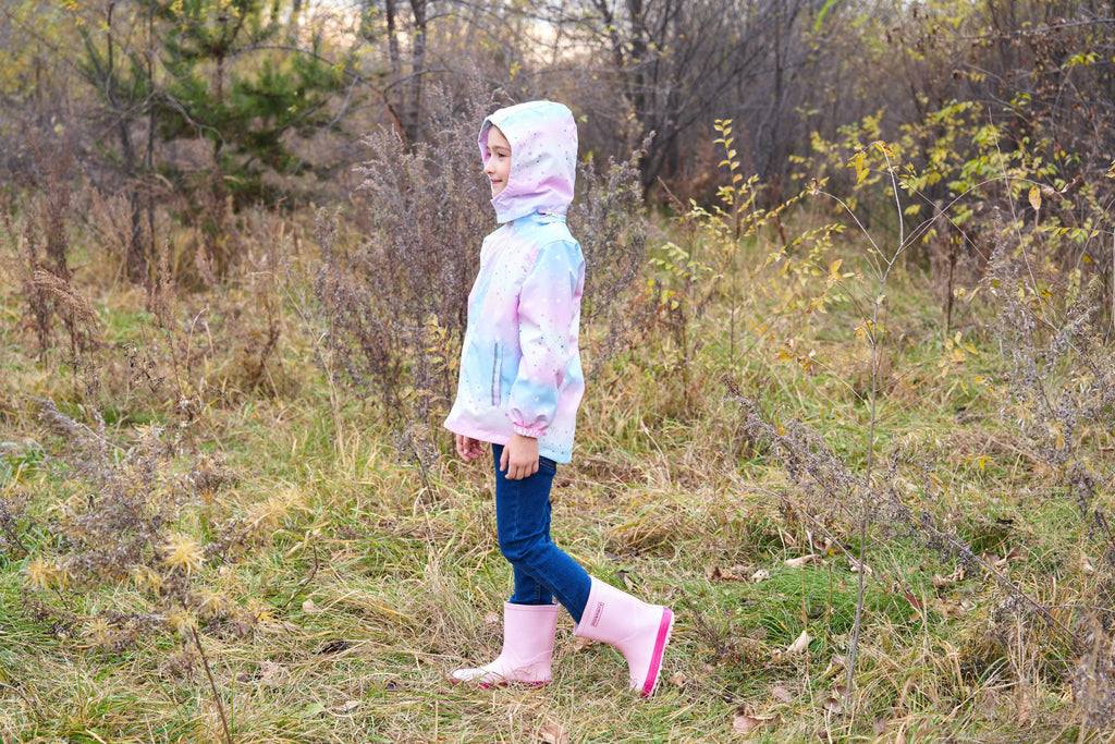 Vibrant Gradient Rain Jacket for Kids - Waterproof, Lightweight, Fleece Lined, Hooded, Windbreaker Coat with Removable Hood for Girls - Perfect for Outdoor Play and School Days