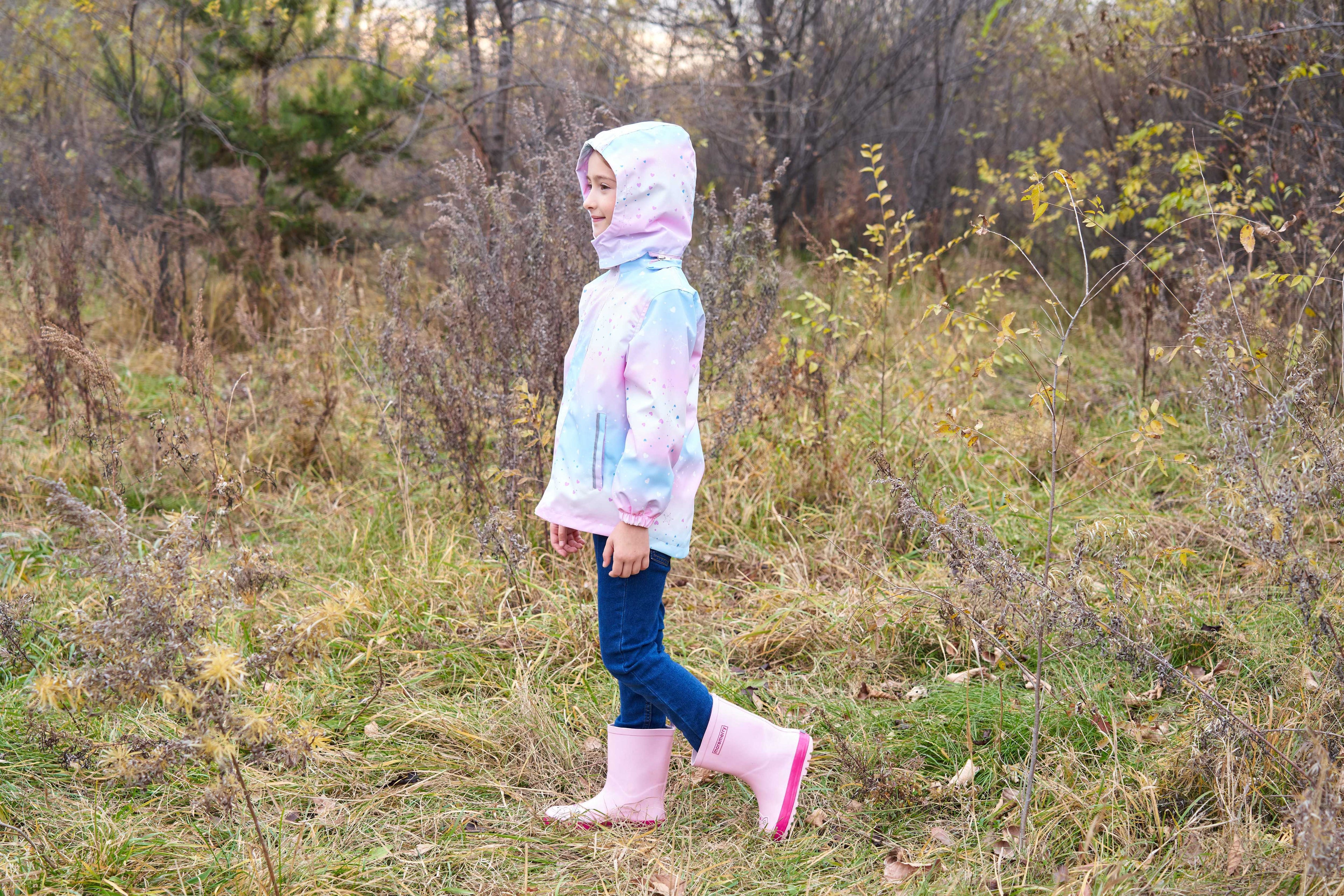 Vibrant Gradient Rain Jacket for Kids - Waterproof, Lightweight, Fleece Lined, Hooded, Windbreaker Coat with Removable Hood for Girls - Perfect for Outdoor Play and School Days