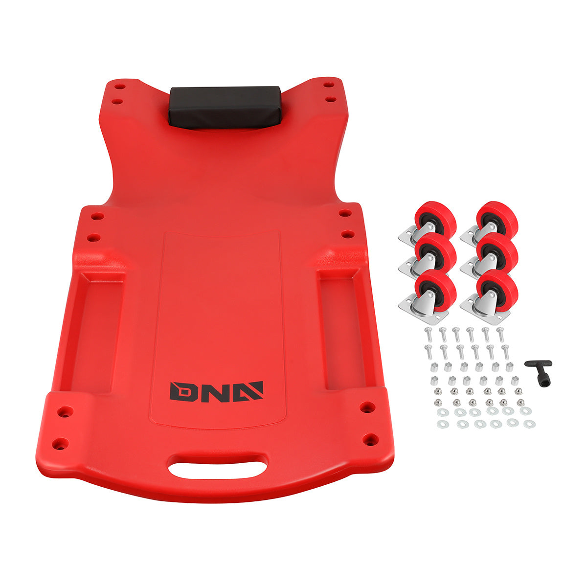 DNA Motoring 350Lbs Capacity Automotive Ergonomic Creeper with Swivel Wheels and Padded Headrest Red