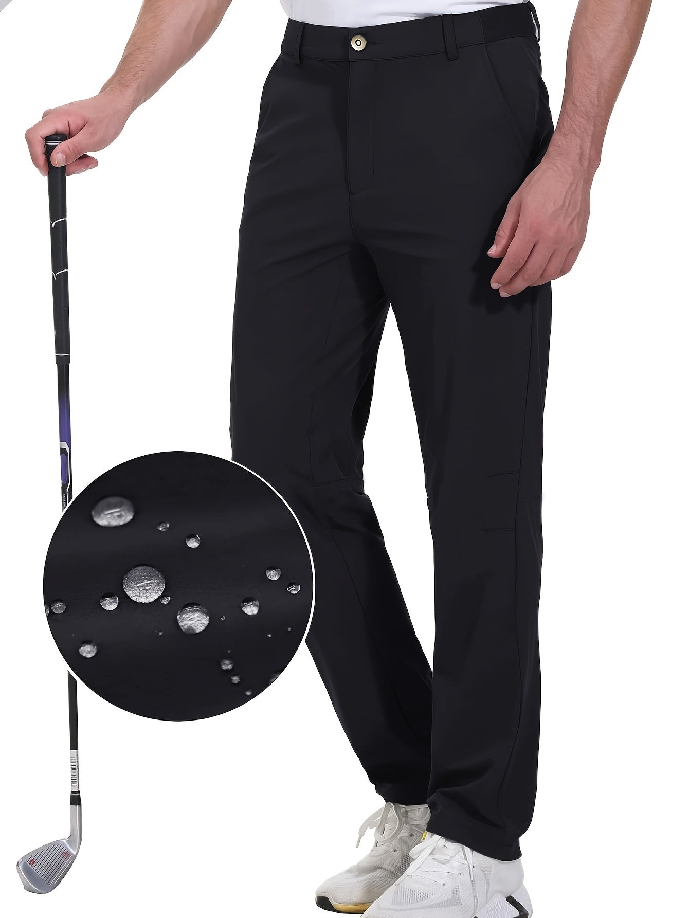 Men's Golf Pants, Men's Solid Waterproof Mid Stretch Lightweight Casual Dress Pants With Pockets, Men's Bottoms For Sports