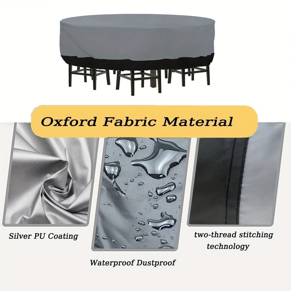 1pc Circular Terrace Furniture Cover, 210D Oxford Cloth Waterproof Outdoor Furniture Cover, Terrace Dining Table Cover, Garden Round Table Cover