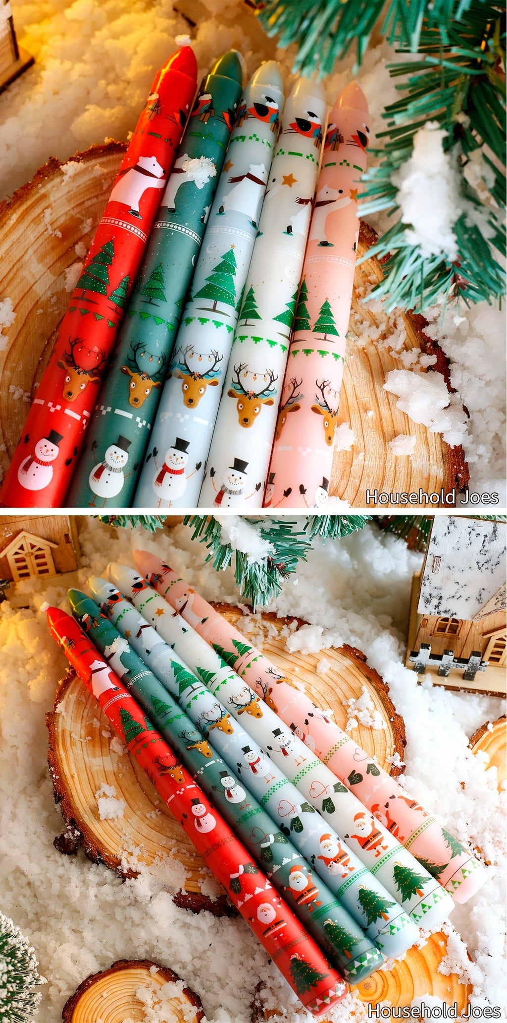 2pcs Christmas Themed Decorative Candles - 10-Inch Smokeless Single-Wick Candle Set with Santa, Snowman, Elk & Tree Patterns - Perfect for Dinner, Banquet, And Festive Ornaments