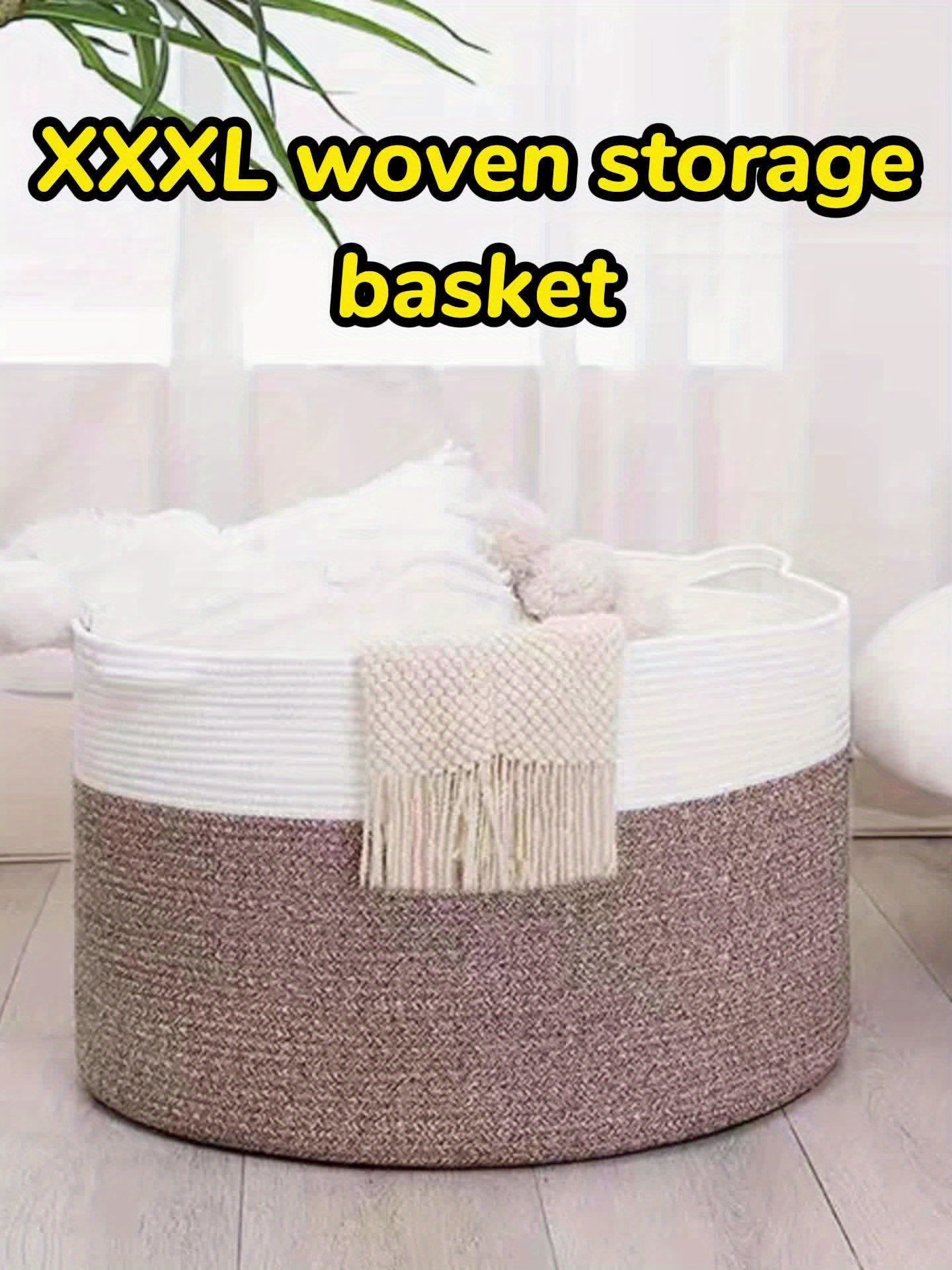 XXL Large Cotton Rope Storage Basket – Foldable Multi-Purpose Organizer for Laundry, Toys, Blankets, and Youngsters Games, Striped Design for Family Gatherings or Home Organization, Laundry Basket
