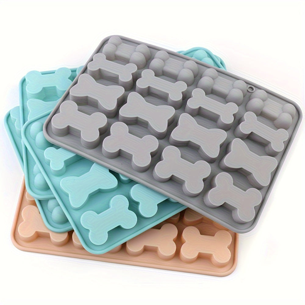 Silicone Bone Mold Set: 16 Cavity, 4 Bone Shapes, Reusable, Non-Stick, Suitable for Chocolate, Cake, Candy, Jelly, Ice, Pet Treat Toys - Christmas, Halloween, Easter, Hanukkah, Thanksgiving