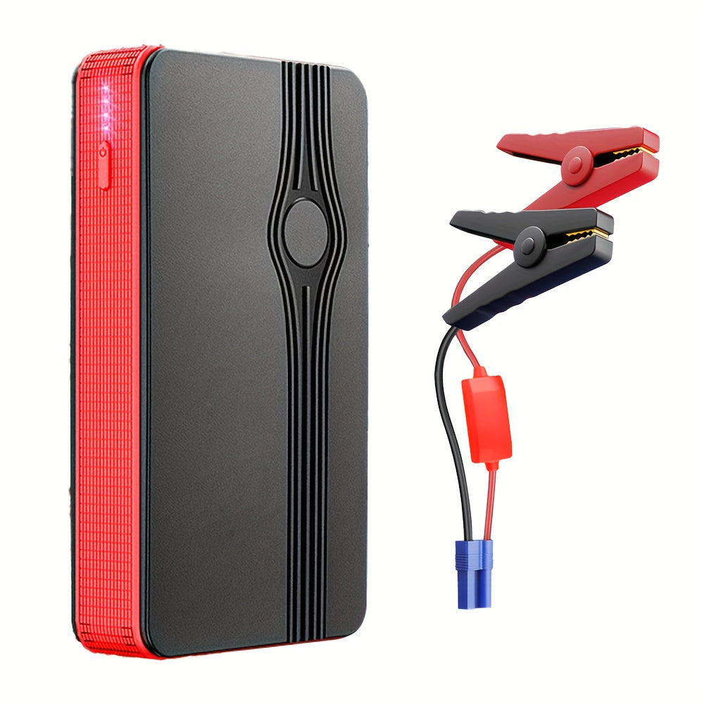 6000mAh Portable Car Jump Starter - Smart Digital Display, 12V Emergency Power, Flashlight, USB-Powered, Red | Automotive Emergency Gear