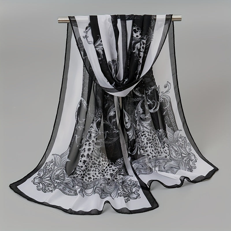 Elegant Thin Chiffon Scarf |, Animal Print, Breathable, Windproof, Decorative, Suitable for Weekend Casual, Machine Washable