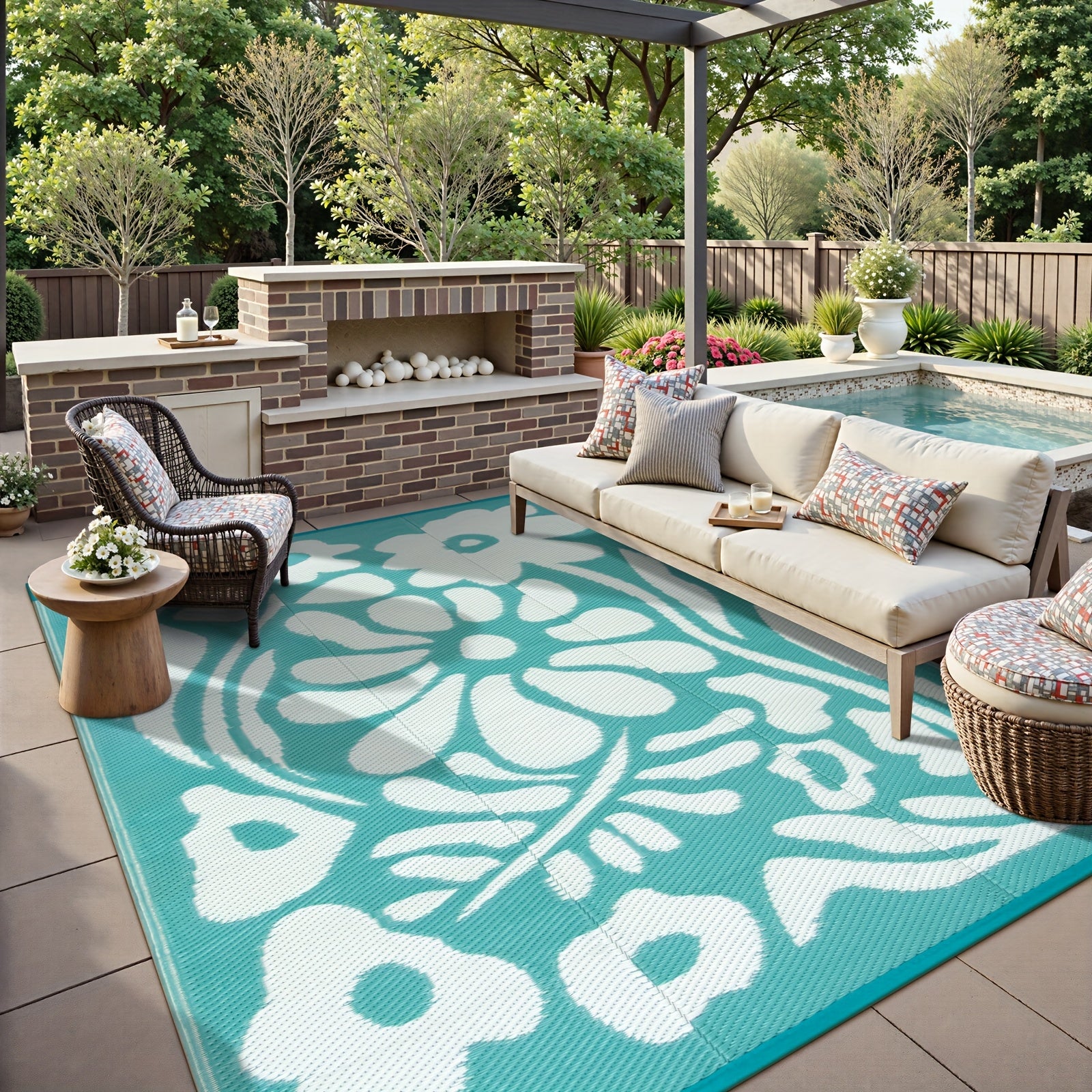 [Waterproof Outdoor Rug] Waterproof Plastic Straw Outdoor Rugs | Large Reversible Portable Outside Lightweight Area Rug For RV, Backyard, Balcony, Beach, Picnic