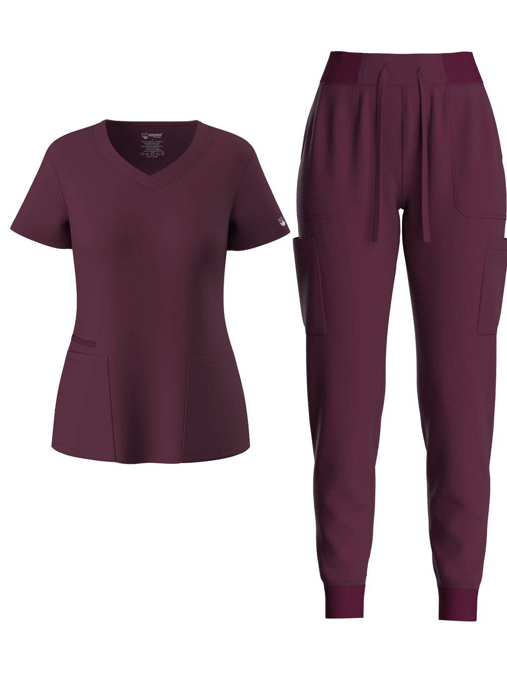 two-piece Elegant Two-Piece Scrub Set for Women: Short Sleeve V Neck Top & Drawstring Pants