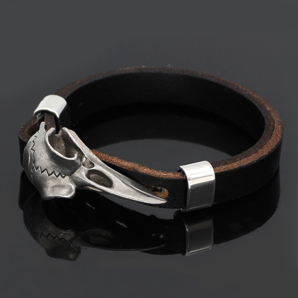 Viking Stainless Steel Crow Skull Bracelet - 304 Stainless Steel Norse Odin Jewelry with Intricate Detailing, Durable Men's Amulet Accessory for Casual & Formal Wear