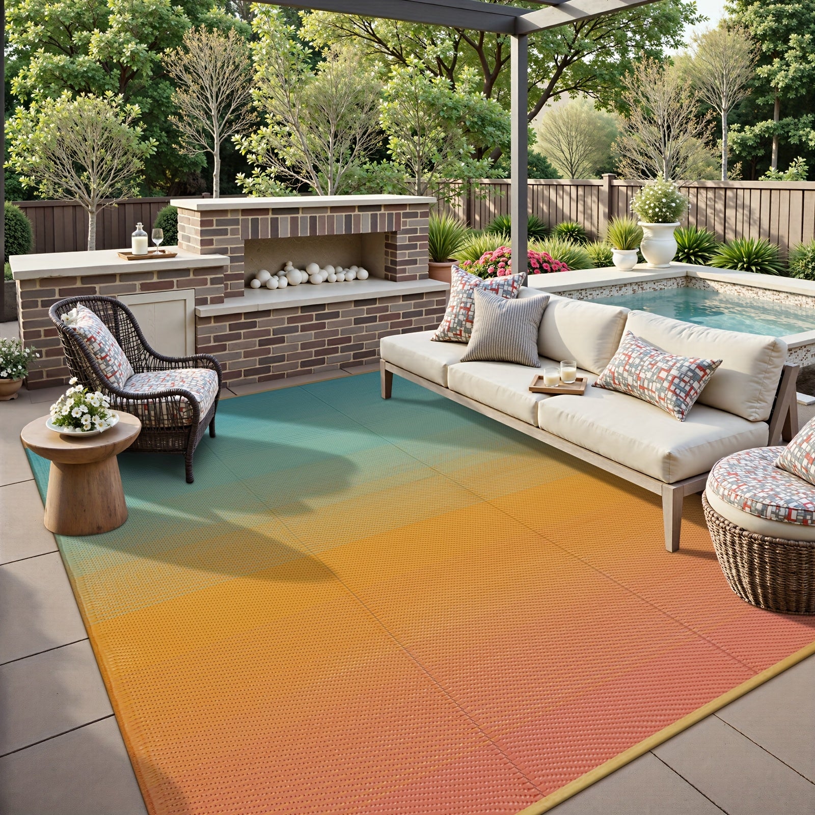 Extra Large Reversible Camping Mat - Durable Polypropylene Indoor/Outdoor Mat for RV, Patio, Backyard, Balcony & Deck - Vibrant Gradient Colors, Hand Wash Only, Outdoor Rugs