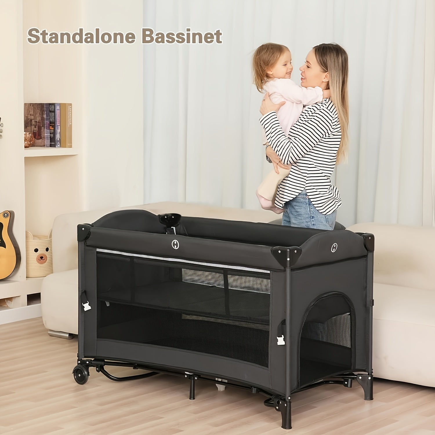 5 in 1 Baby Bassinet Beside Sleeper, Pack and Play Bassinet, Beside Sleeper