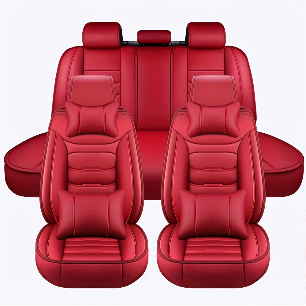 Red Sporty 5 Seat Full Set Car Seat Covers Waterproof Automotive