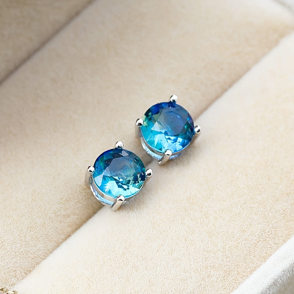 Sterling Silver Earrings, 925 - Boho Style Round Cubic Zirconia Earrings