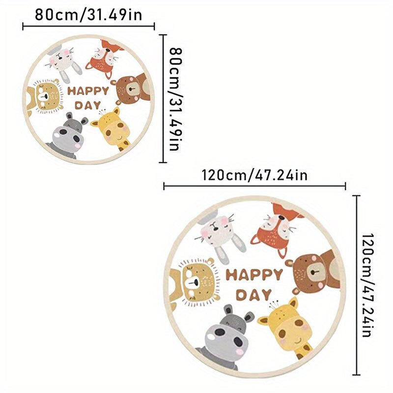 Plush Cartoon Animal Round Mat - Ultra-Soft, 10mm Thick, 1000g/sqm, Non-Slip & Machine Washable - Perfect for Youngsters' Bedroom, Living Room, Play Area - Featuring Cute Lion, Bear, Rabbit, Giraffe Designs, Rugs for Living R