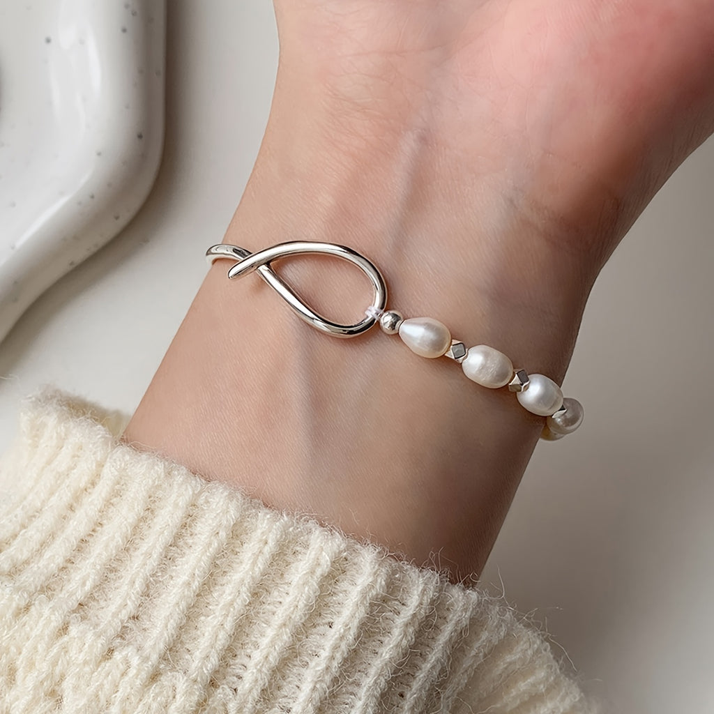 925 Sterling Silver Bracelet For Women Natural Pearl Bangle Elegant Decor Bracelet For Wedding