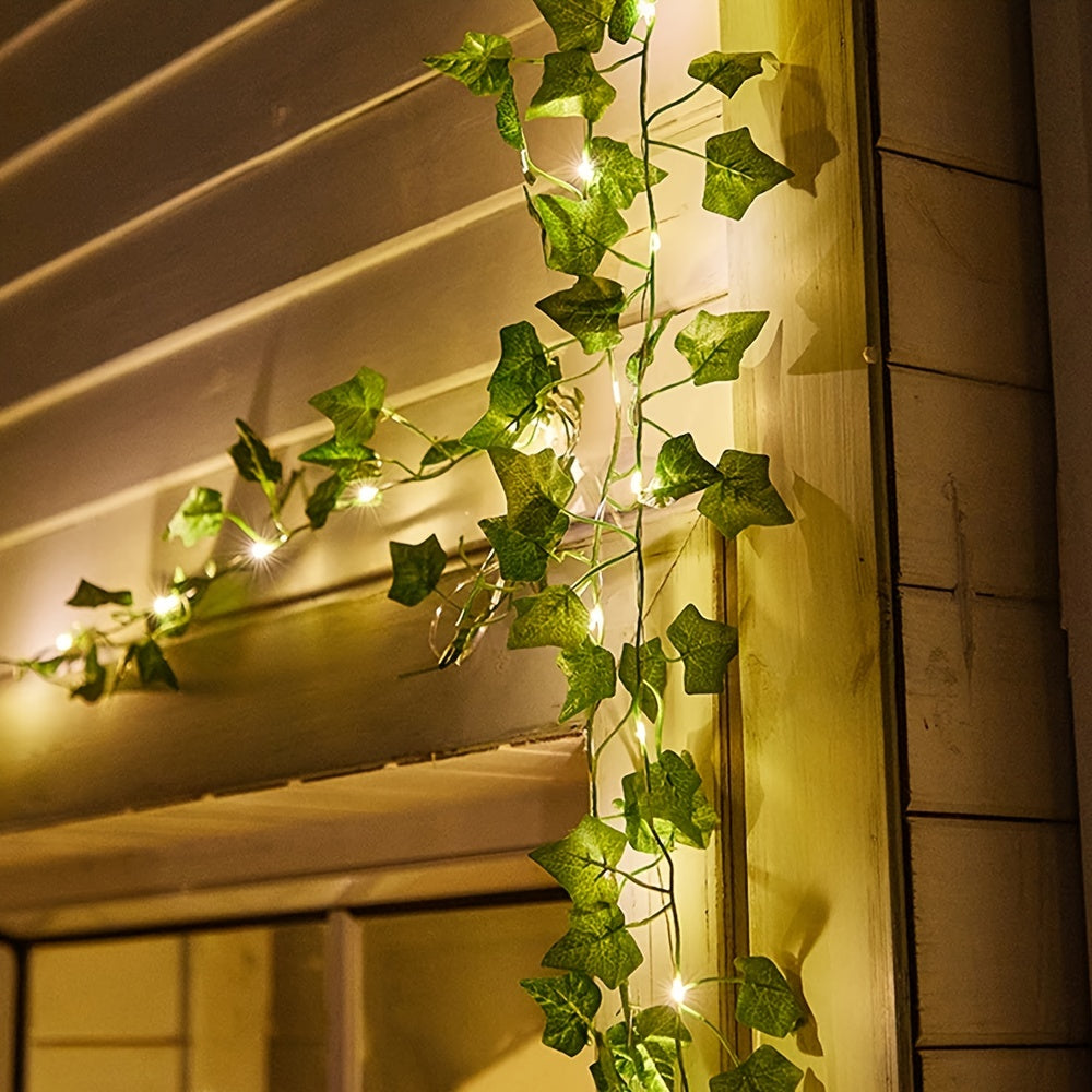 1pc Kinpho Enchanting Green Leaf & Maple LED String Lights - Battery-Powered, Warm Glow Copper Wire with Realistic Greenery for Outdoor Dining, Garden, Balcony, Weddings, and Christmas Decor Halloween decorations, Chrismas de