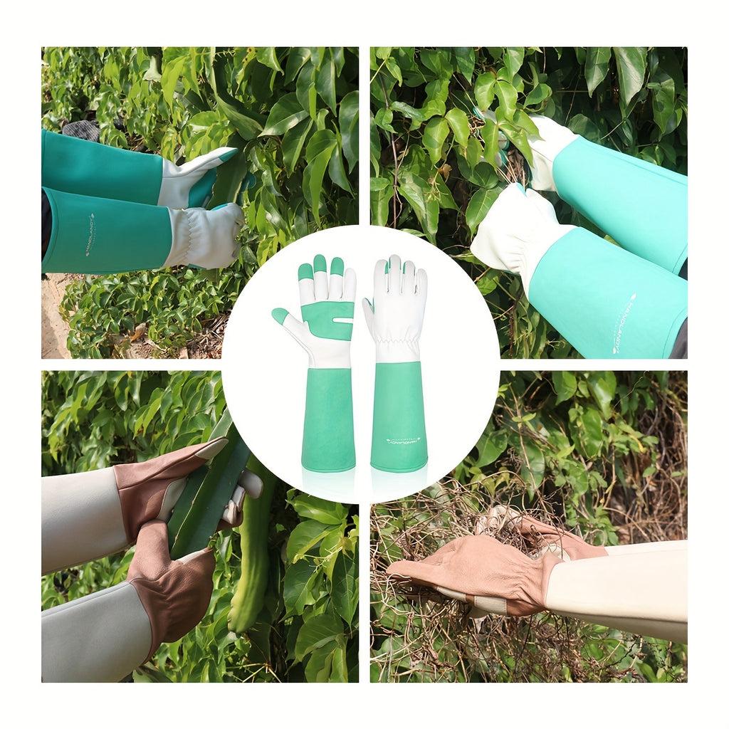 1 Pair Long Gardening Gloves for Men & Women, Thorn Proof Rose Pruning Gloves Genuine Leather Gauntlets Garden Gloves Yard Work Gloves