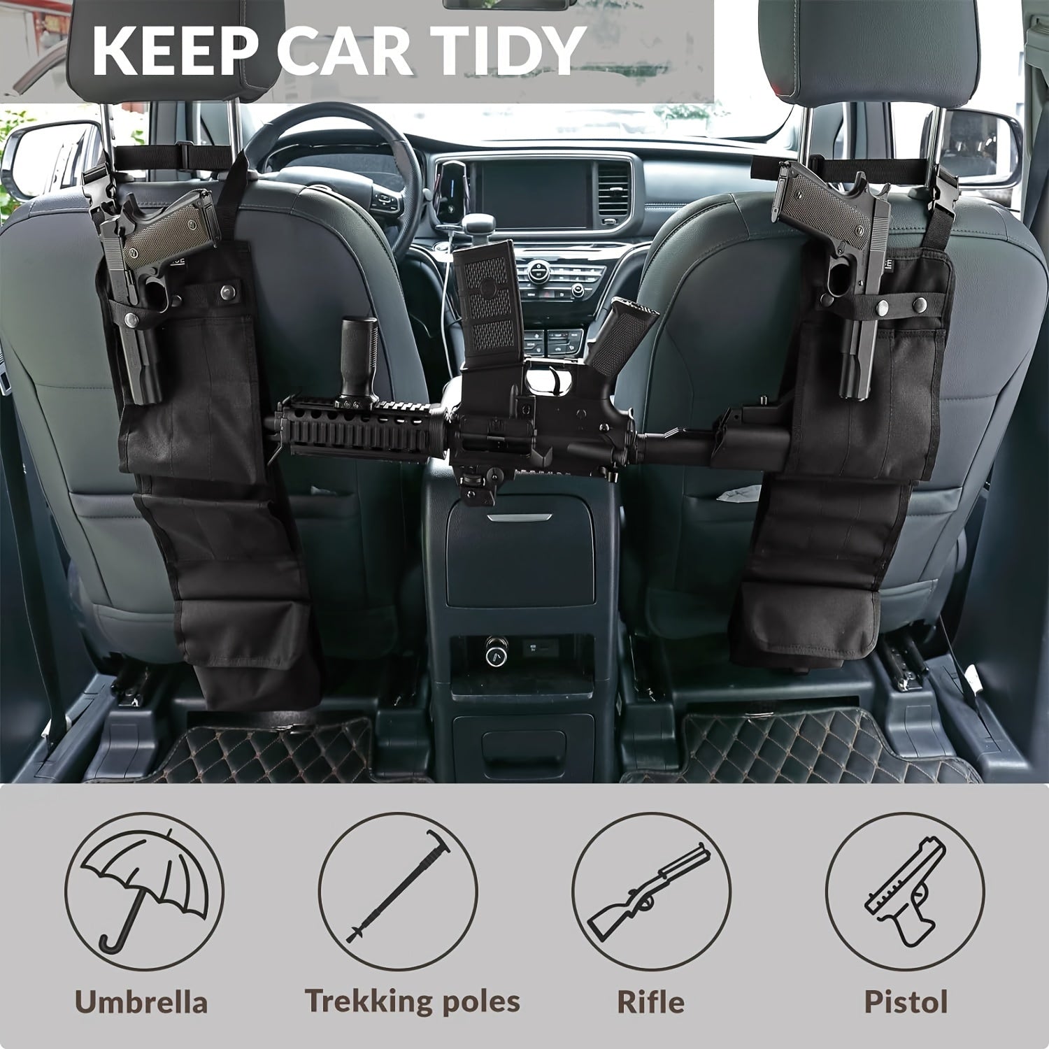 2PCS Automotive Gun Racks, Truck Gun Rack For Hunting Accessories, Gun Holder For Truck With Storage Pockets