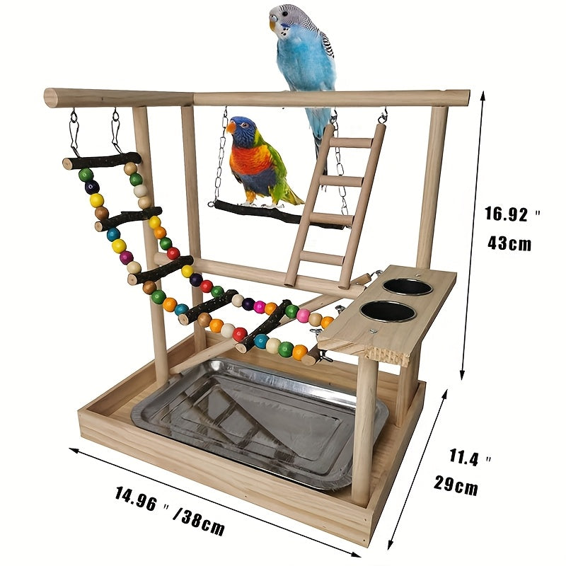 Deluxe Wooden Parrot Playstand with Climbing Ladder, Swing & Chew Toys -