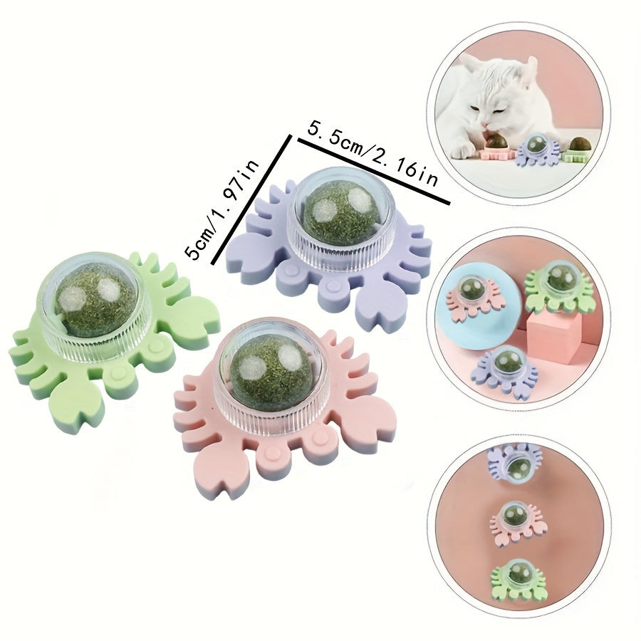 3 Packs Natural Catnip Balls, Interactive Cat Teeth Cleaning Toys, Cat Mint Playthings With Durable Holder - Pink, Green, Blue