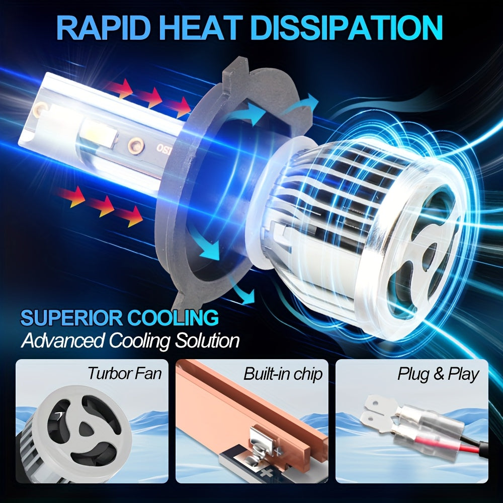 2pcs ROADSUN LED Car Headlights, 35000LM, 6000K White Light, High & Low Beam, 500% Brighter