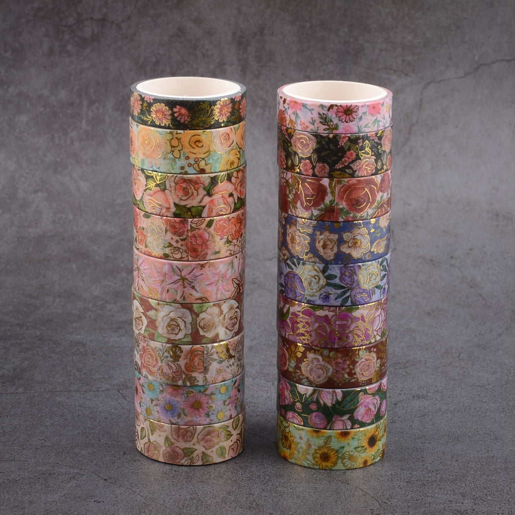 18 Rolls of Vibrant Floral Pattern Washi Tape - Perfect for Crafting, Scrapbooking, and DIY Projects - 3m/118in Long, Non-Waterproof, Easy to Tear and Reusable
