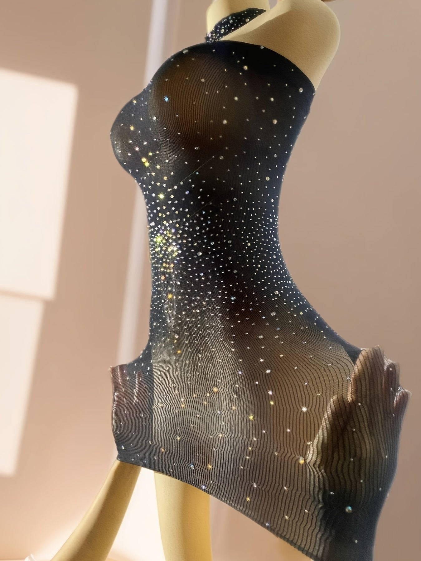 Shiny Rhinestone Bodycon Design Dress, Without Lingerie & Underpants, Women's Sexy Clothing