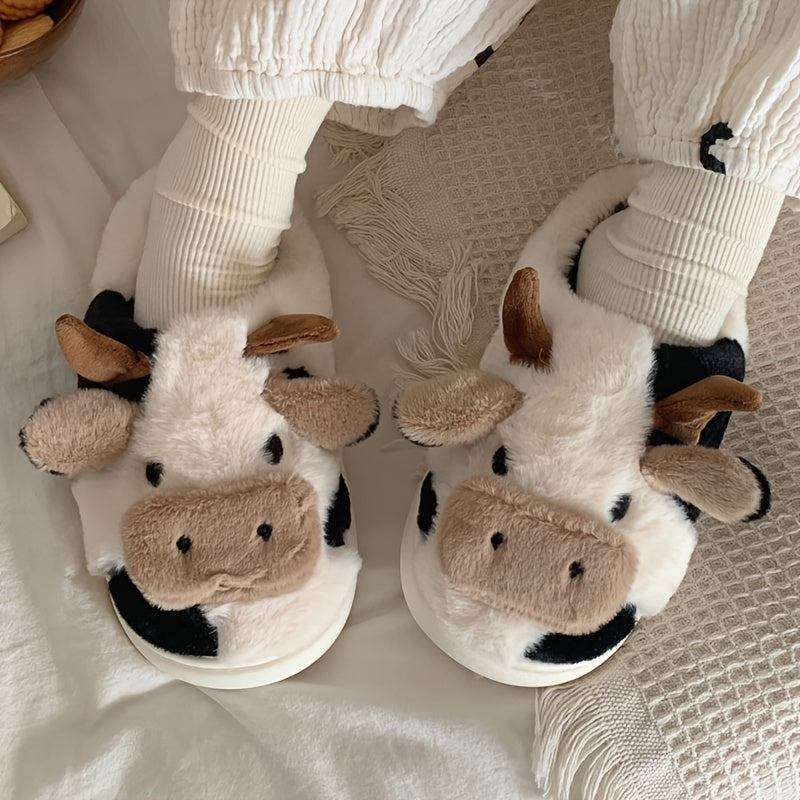 Women'S & Men'S Fuzzy Cow Slippers - Plush Winter Indoor House Shoes with & Cow Print,